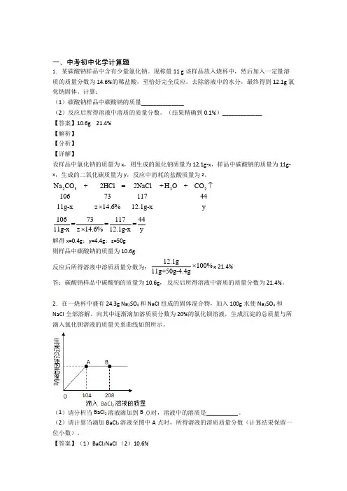 中考化学复习《计算题》专项综合练习及详细答案