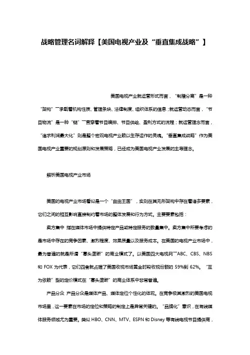 战略管理名词解释【美国电视产业及“垂直集成战略”】