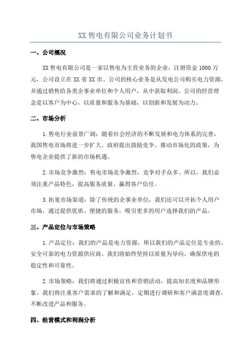XX售电有限公司业务计划书