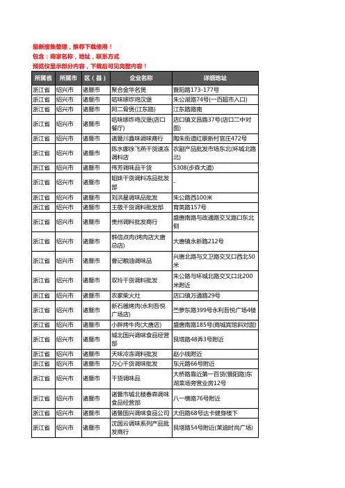 新版浙江省绍兴市诸暨市调料企业公司商家户名录单联系方式地址大全32家