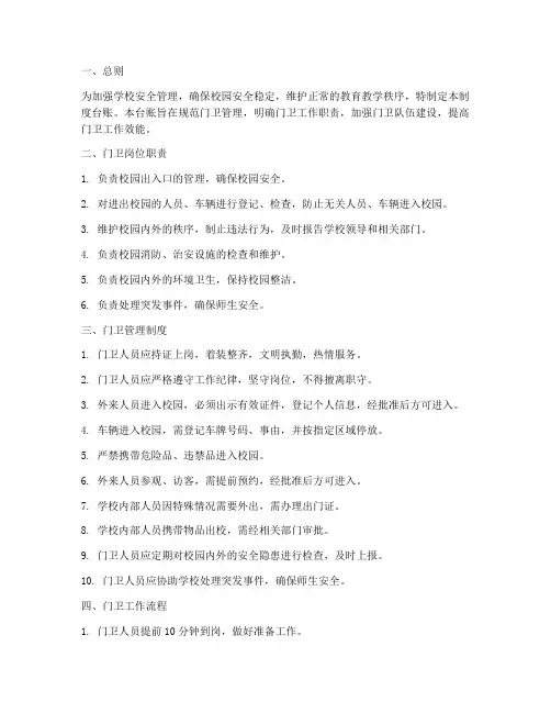 学校门卫管理制度台账范本