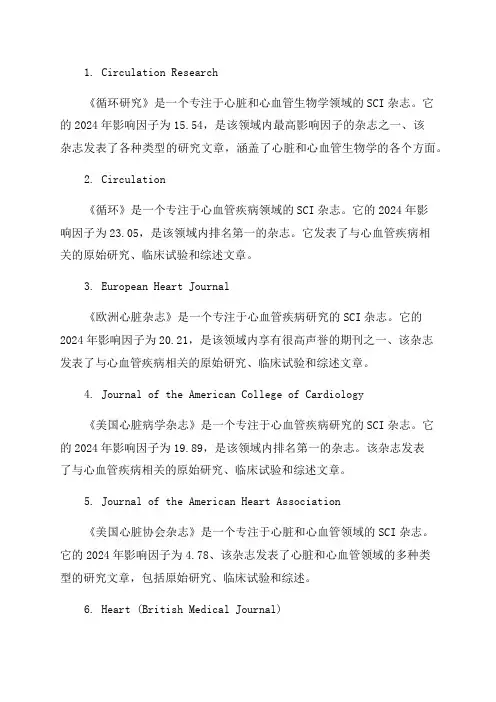 心脏和心血管类SCI杂志2024年最新影响因子
