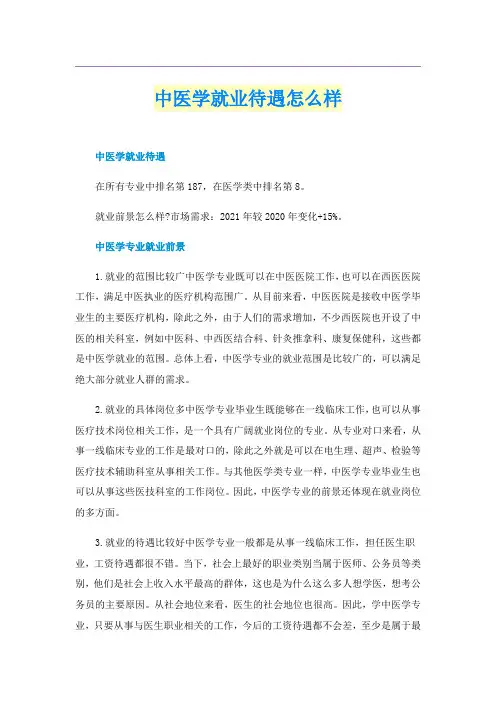 中医学就业待遇怎么样
