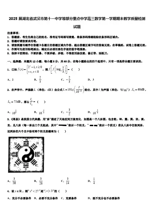 2025届湖北省武汉市第十一中学等部分重点中学高三数学第一学期期末教学质量检测试题含解析