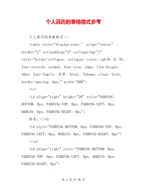个人简历的表格格式参考