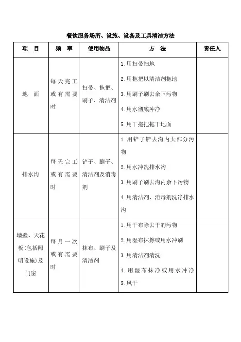 餐饮服务食堂场所、设施、设备及工具清洁方法