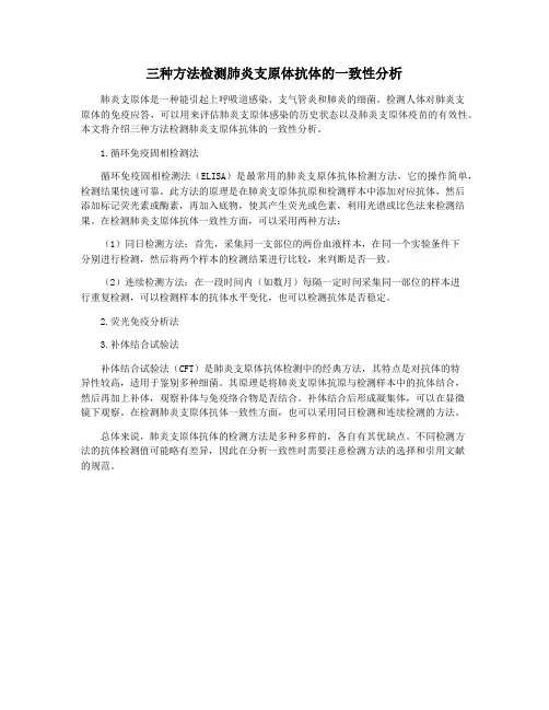 三种方法检测肺炎支原体抗体的一致性分析