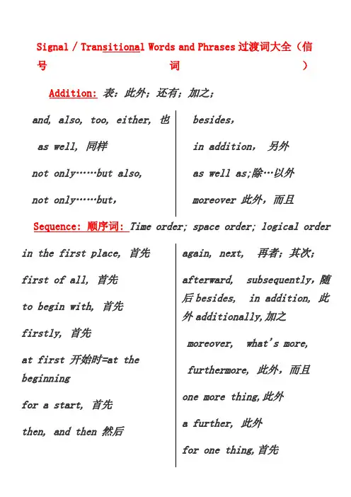 英文写作过渡词大全