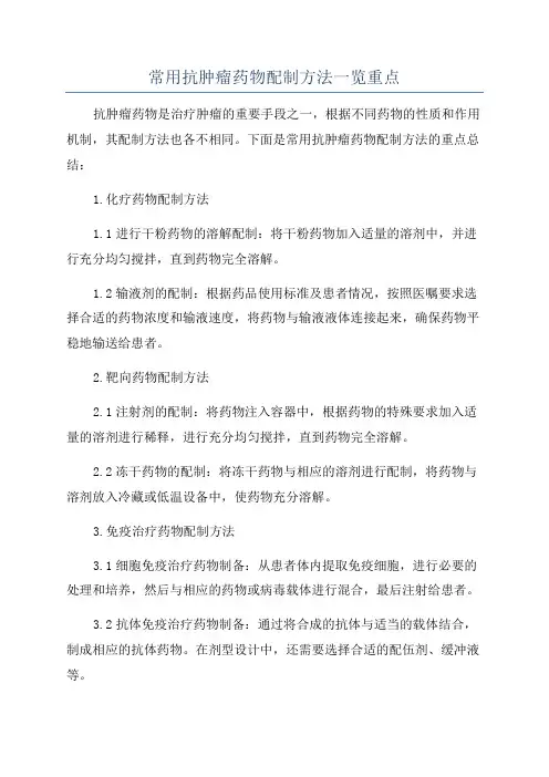 常用抗肿瘤药物配制方法一览重点