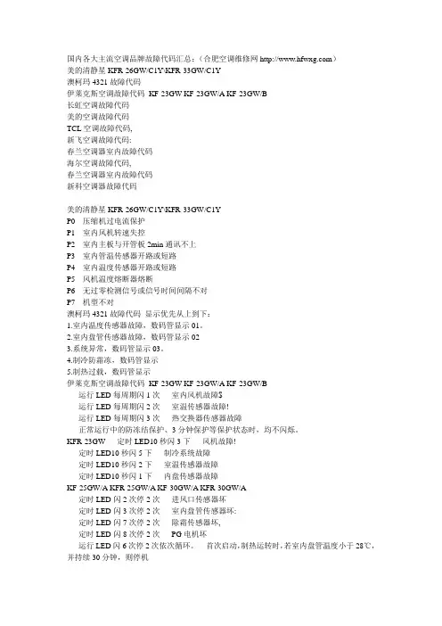 国内各大主流空调品牌故障代码汇总