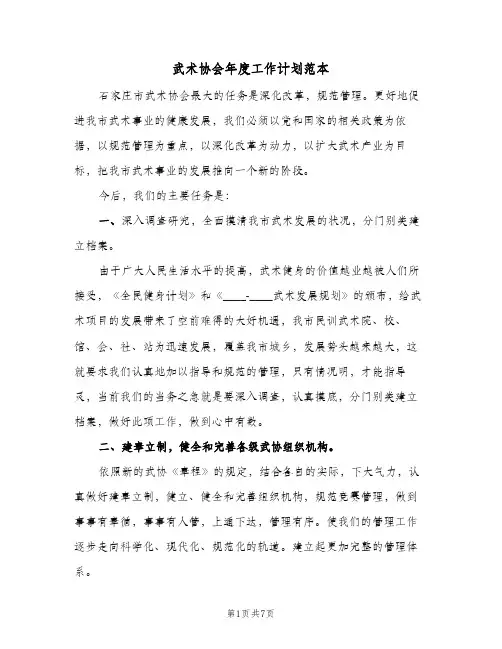 2024年武术协会年度工作计划范本（三篇）