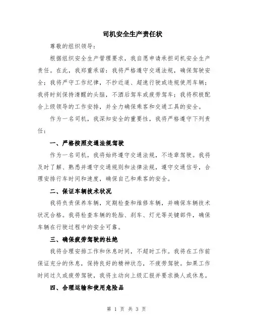 司机安全生产责任状