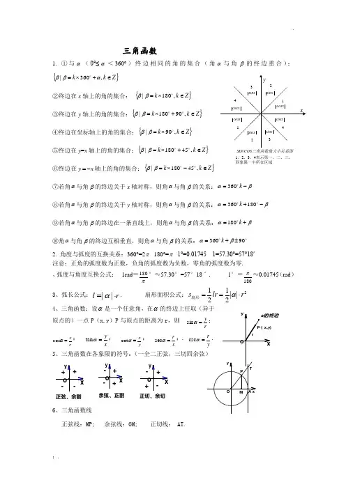 大学高数三角函数总结