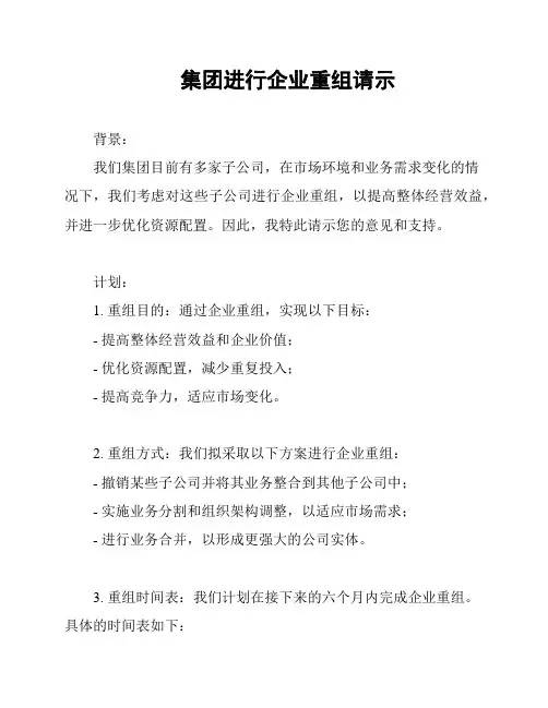 集团进行企业重组请示