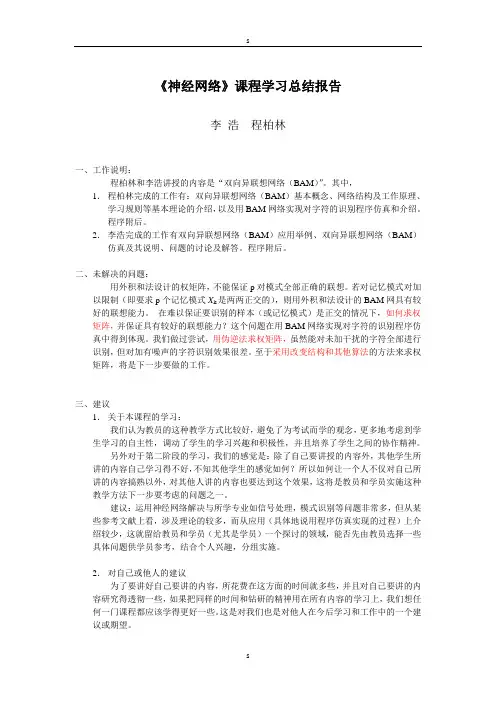 《神经网络》课程学习总结报告