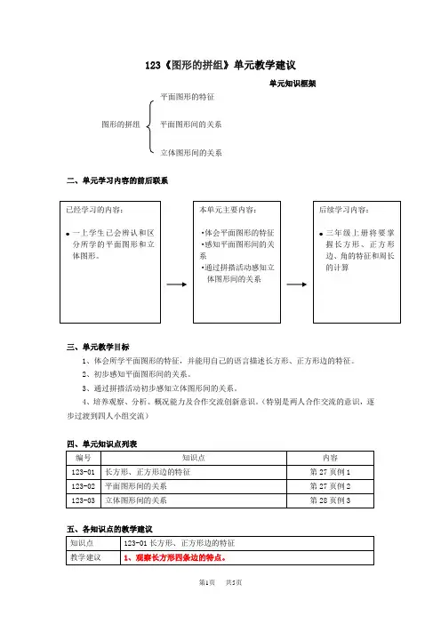 小学一年级数学 图形的拼组单元分析及教学建议