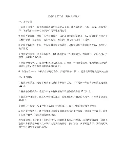 短视频运营工作计划和目标范文