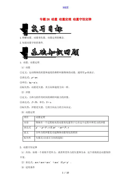 高考物理一轮复习 专题26 动量 动量定理 动量守恒定律(讲)(含解析)-人教版高三全册物理试题