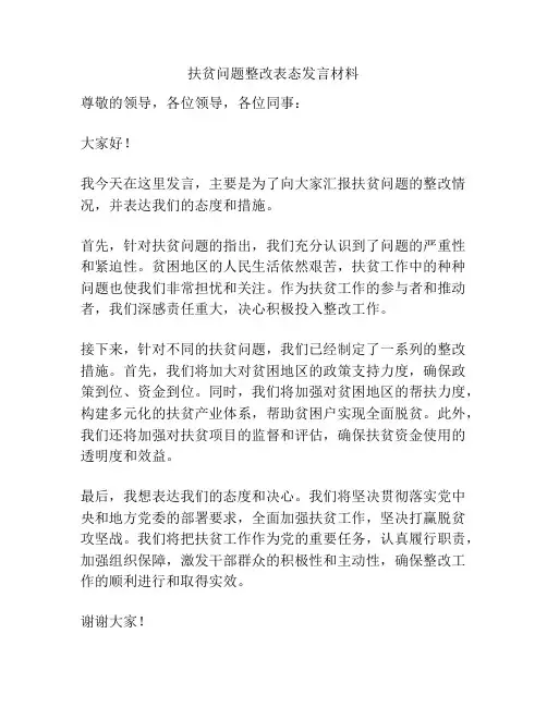 扶贫问题整改表态发言材料