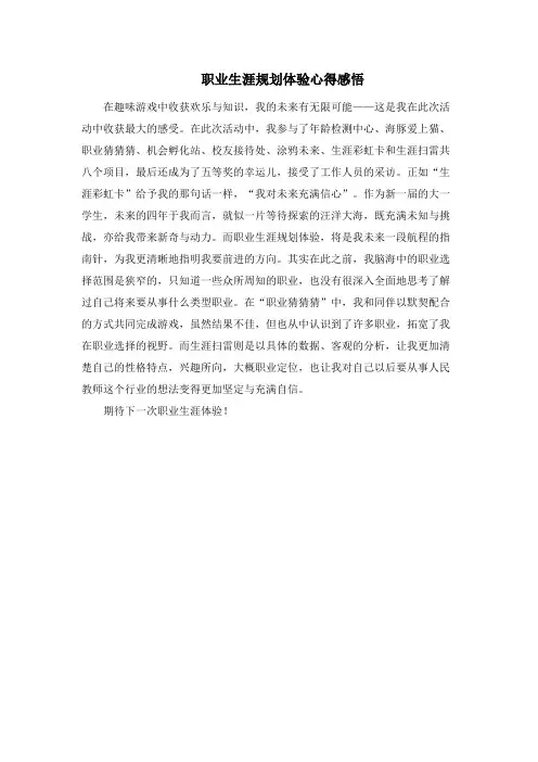 职业生涯规划体验心得感悟
