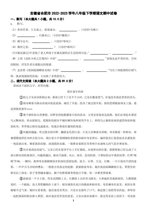 安徽省合肥市2022-2023学年八年级下学期语文期中试卷(含答案) (3)