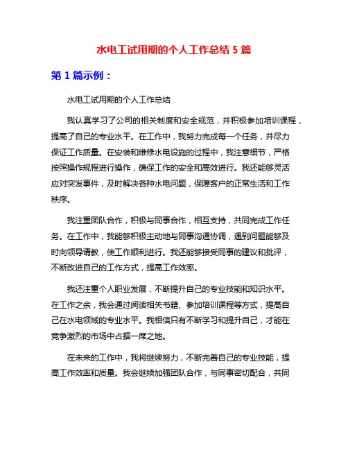 水电工试用期的个人工作总结5篇