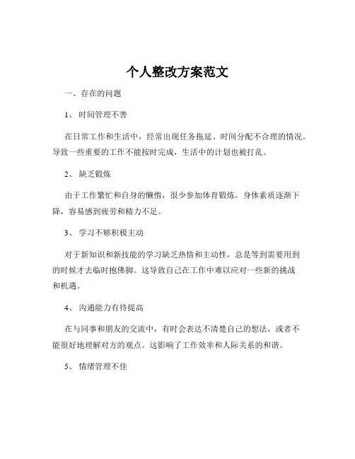 个人整改方案范文