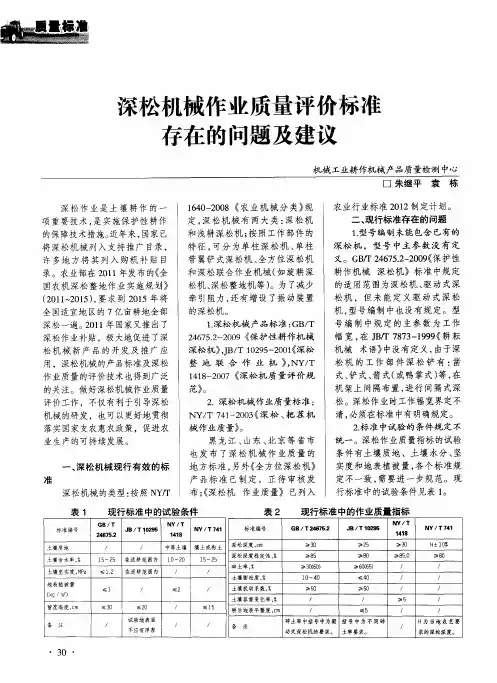 深松机械作业质量评价标准存在的问题及建议
