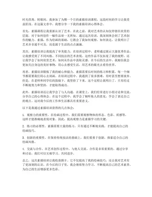 素描培训教育心得体会范文