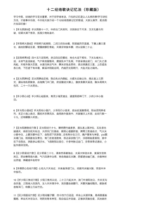 十二经络歌诀记忆法（珍藏版）