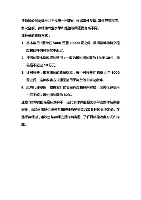 律师费最高标准
