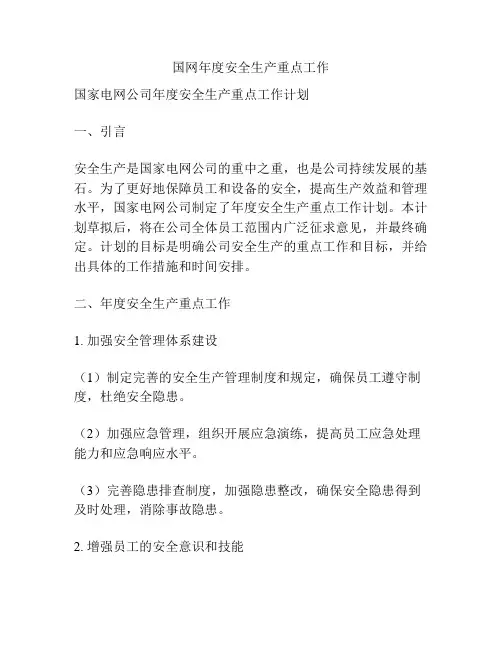 国网年度安全生产重点工作