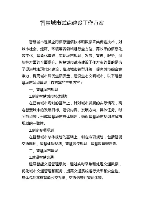 智慧城市试点建设工作方案