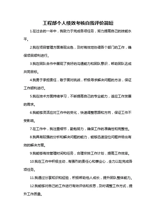 工程部个人绩效考核自我评价简短-概述说明以及解释