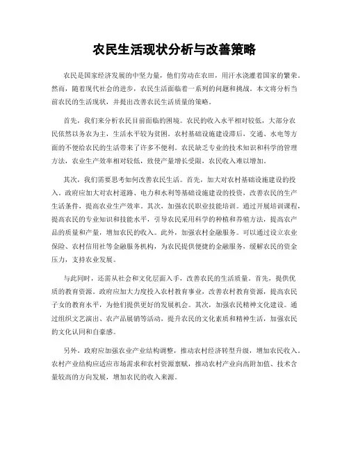 农民生活现状分析与改善策略