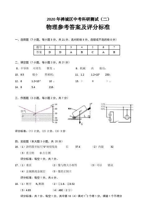 2020禅城二模-物理-答案