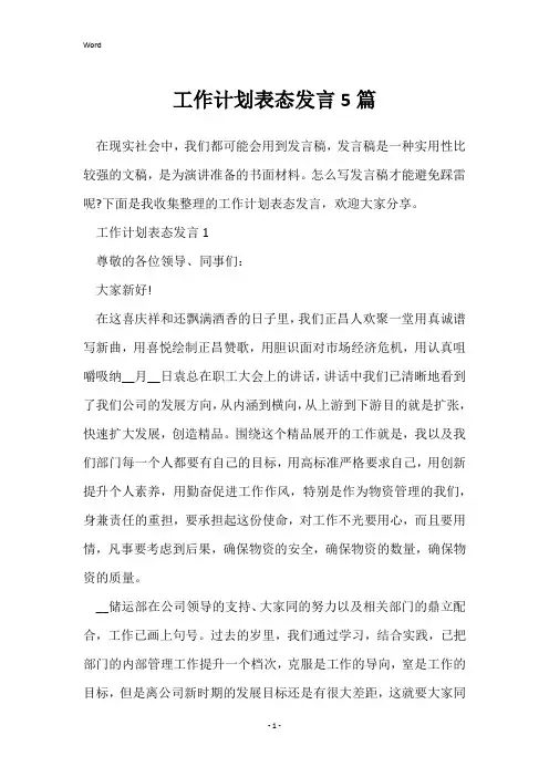 工作计划表态发言5篇