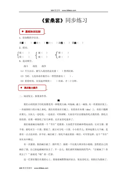 【309教育网优选】语文S版小学语文五年级上册《紫桑葚》同步练习