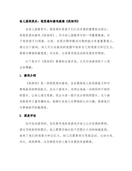 幼儿园找找乐：视觉感知游戏教案《找相同》