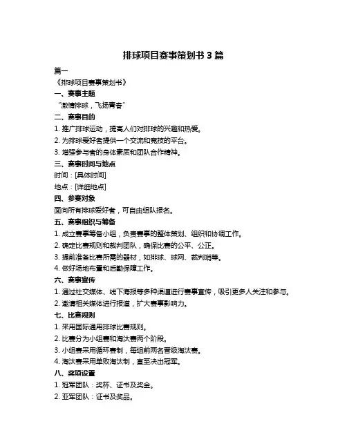 排球项目赛事策划书3篇