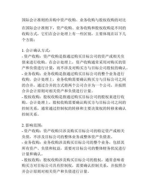 国际会计准则的并购中资产收购、业务收购与股权收购的对比