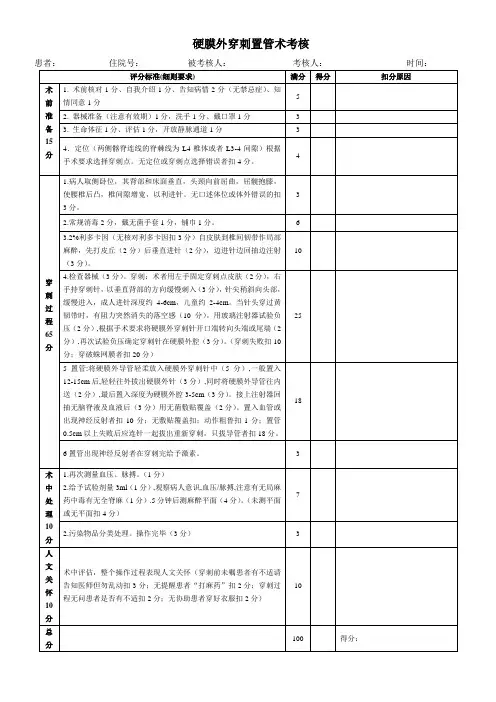 硬膜外穿刺术考核评分标准