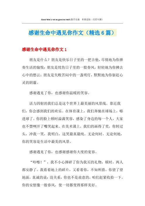 感谢生命中遇见你作文(精选6篇)