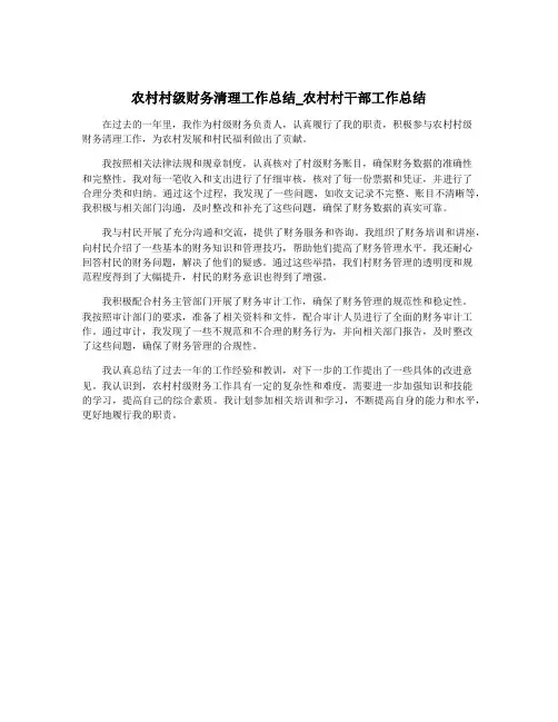 农村村级财务清理工作总结_农村村干部工作总结