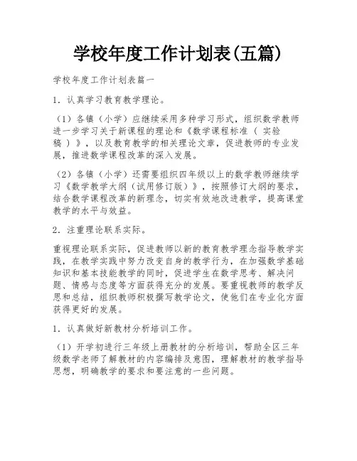 学校年度工作计划表(五篇)