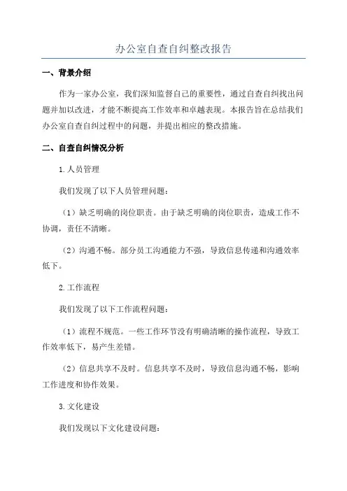 办公室自查自纠整改报告