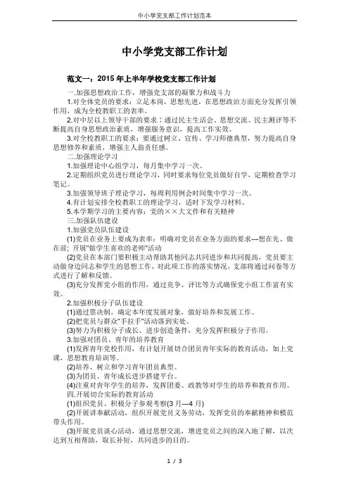 中小学党支部工作计划范本