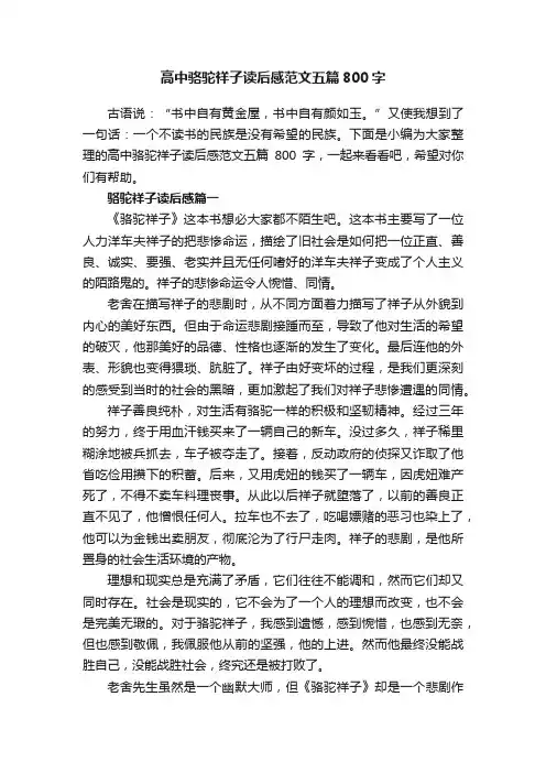 高中骆驼祥子读后感范文五篇800字