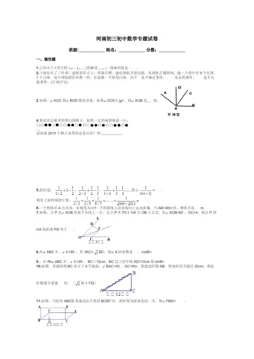 河南初三初中数学专题试卷带答案解析
