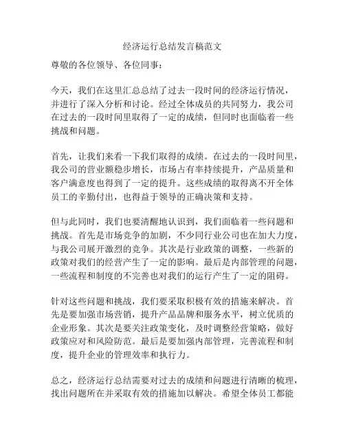 经济运行总结发言稿范文